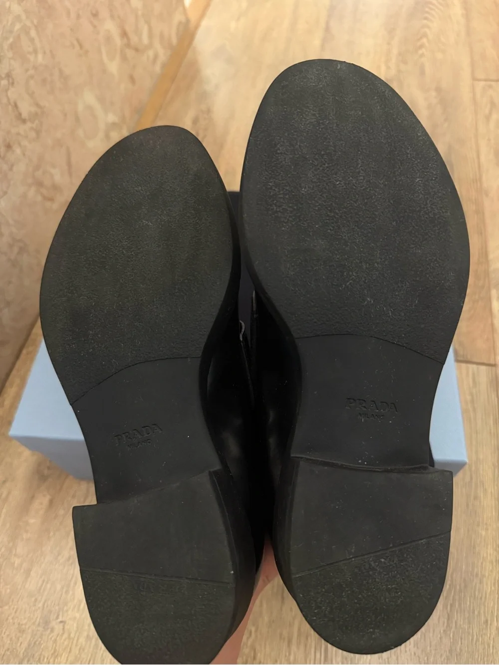Authentic Prada Chocolate Brushed Leather Loafers in Black Women’s size 37